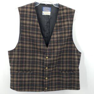 Vtg Disneyland Frontierland x Pendleton Vest Men's M - L Brown Plaid 100% Wool